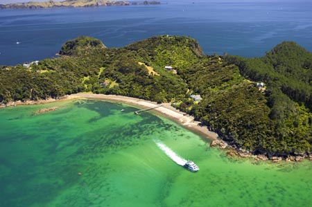 Cooks Cove, Motuarohia (Roberton) Island, Bay of Islands, Northland, New Zealand - aerial