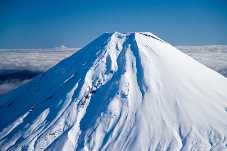 Mt Ngauruhoe, Tongariro National Park, Central Plateau, North Island, New Zealand (and Mt Taranaki / Egmont in distance) - aerial 