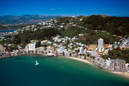 Oriental Bay, Wellington, North Island, New Zealand - aerial 