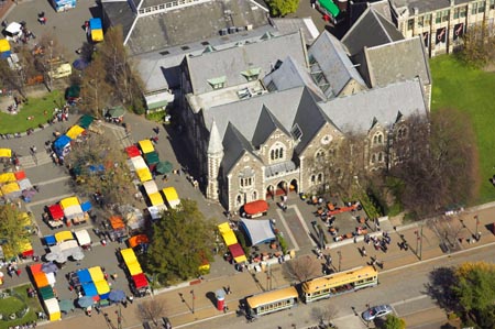 Weekend Market, Arts Centre, Christchurch, South Island, New Zealand - aerial 