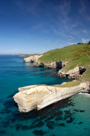 Cliffs at Tunnel Beach, Dunedin, South Island, New Zealand - aerial 