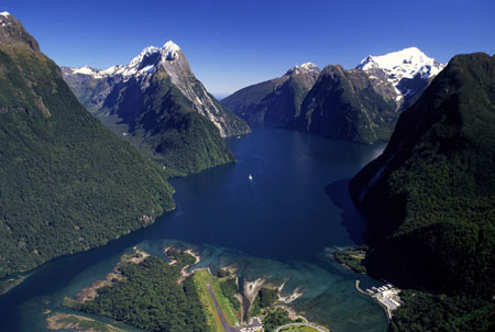 Mitre Peak & Milford Sound, Fiordland National Park, Fiordland, New Zealand - aerial