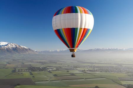 Hot-air Balloon, near Methven, Canterbury Plains, South Island, New Zealand - aerial 