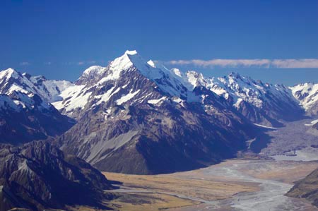 Aoraki / Mt Cook, Aoraki/ Mt Cook National Park, Southern Alps, South Island, new Zealand - aerial