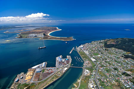 Bluff Harbour & Bluff, Southland, South Island, New Zealand - aerial 