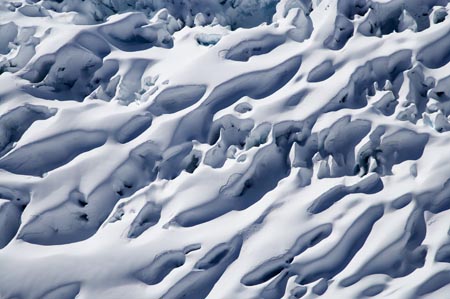Crevasses, Franz Josef Glacier, West Coast, South Island, New Zealand - aerial  