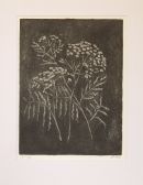 Tansy/Rejnfan.Anno 2002. Hard ground and etching.
Size with little paspartout:30 x 21cm.(See also the motive taken closer on the other foto.)
Price:Dkr 1500,-;£164;Euro 200.