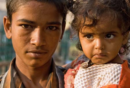 Bangalore market boy and baby