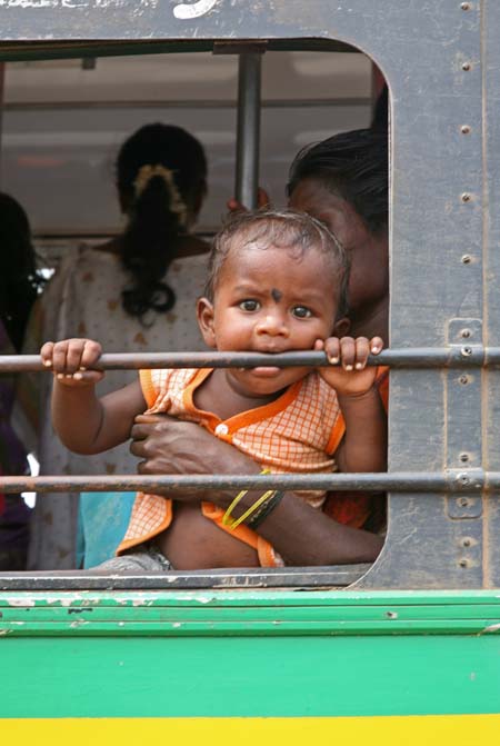 Bus window with baby