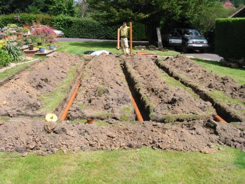 A Drainage field under construction. Ockley, Surrey.
