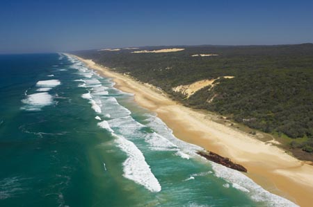 Wreck of the Maheno, Seventy Five Mile Beach, Fraser Island, Queensland, Australia - aerial 