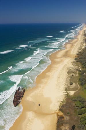Wreck of the Maheno, Seventy Five Mile Beach, Fraser Island, Queensland, Australia - aerial 