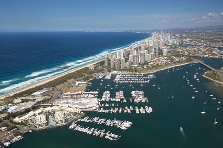 Palazzo Versace Luxury Resort and Marina, The Broadwater, and Main Beach, Gold Coast, Queensland, Australia - aerial
