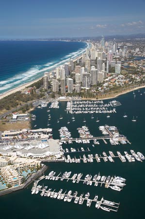 Palazzo Versace Luxury Resort and Marina, The Broadwater, and Main Beach, Gold Coast, Queensland, Australia - aerial
