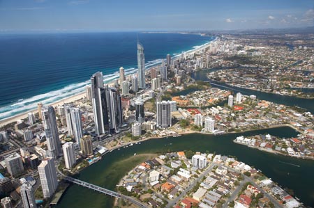 Nerang Rive and Surfers Paradise, Gold Coast, Queensland, Australia - aerial