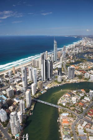 Nerang Rive and Surfers Paradise, Gold Coast, Queensland, Australia - aerial