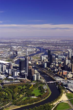 Melbourne CBD and Yarra River, Victoria, Australia - aerial 