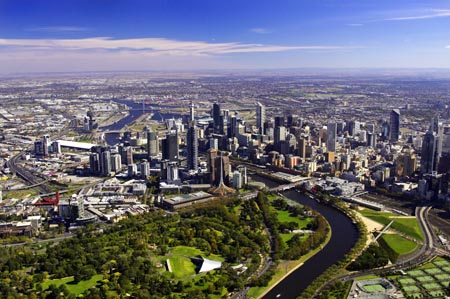 Melbourne CBD and Yarra River, Victoria, Australia - aerial