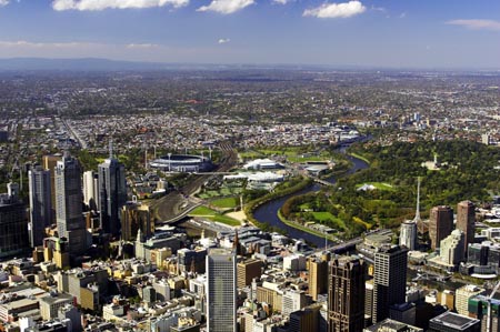 Melbourne CBD and Yarra River, Victoria, Australia - aerial 