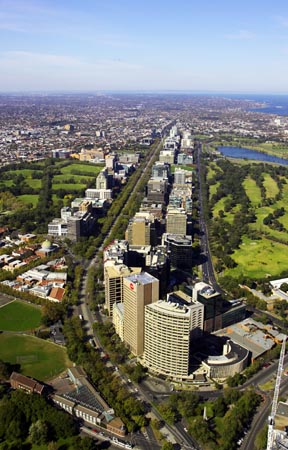 St. Kilda Road and Albert Park, Melbourne, Victoria, Australia - aerial