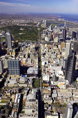 Swanston Street, Melbourne CBD, Victoria, Australia - aerial 
