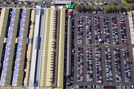Car Park and Queen Victoria Market, Melbourne, Victoria, Australia - aerial 