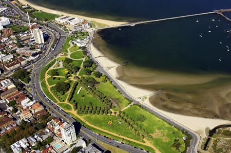 Catani Gardens, St Kilda, Port Phillip Bay, Melbourne, Victoria, Australia - aerial 