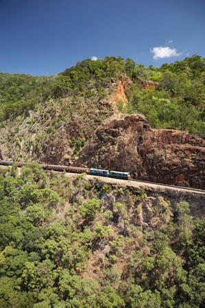 Kuranda Scenic Railway at Red Bluff, Cairns, North Queensland, Australia - aerial 
