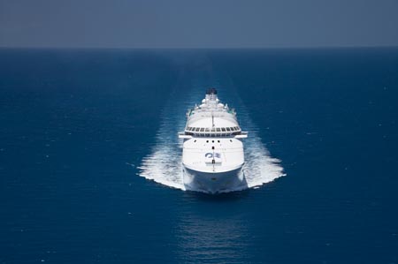 Regal Princess Cruise Ship near Cape Tribulation, Great Barrier Reef, North Queensland, Australia - aerial 