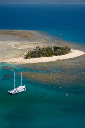 Tourist Boats, Low Isles, Great Barrier Reef Marine Park, near Port Douglas, North Queensland, Australia - aerial 