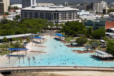 Cairns Esplanade Lagoon, Cairns, North Queensland, Australia - aerial 
