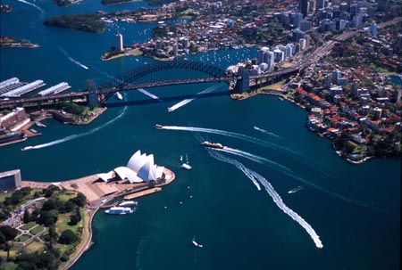 Sydney Opera House & Sydney Harbour Bridge, Australia - aerial