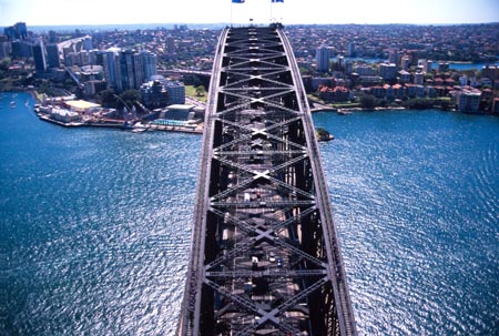 Bridge Climbers, Sydney Harbour Bridge and Harbour, Sydney, Australia - aerial