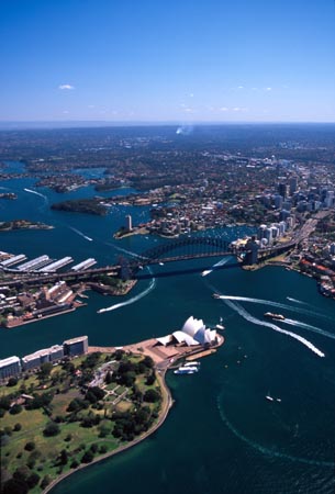 Sydney Opera House & Sydney Harbour Bridge, Australia - aerial