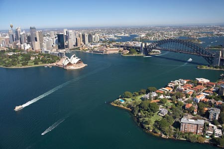 Kirribilli Point, Sydney Harbour, Sydney Opera House and Sydney Harbour Bridge, Sydney, New South Wales, Australia - aerial
