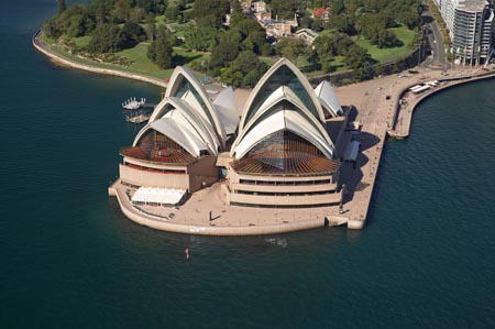 Sydney Opera House and Royal Botanic Gardens, Sydney, New South Wales, Australia - aerial