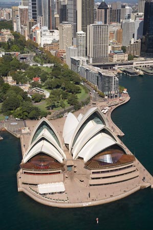 Sydney Opera House, Royal Botanic Gardens, CBD and Circular Quay, Sydney, New South Wales, Australia - aerial
