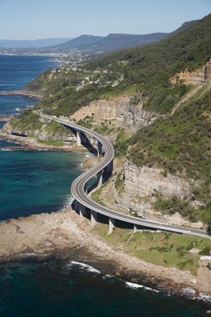 Sea Cliff Bridge near Wollongong, south of Sydney, New South Wales, Australia - aerial
