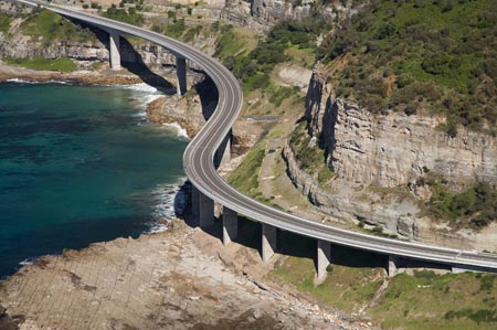 Sea Cliff Bridge near Wollongong, south of Sydney, New South Wales, Australia - aerial
