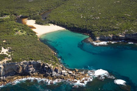 Wattamolla Beach, Royal National Park, south of Sydney, New South Wales, Australia - aerial