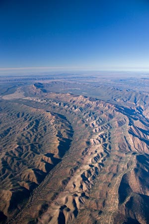 ABC Range (left), Heysen Range (right) and Wilpena Pound (top), Flinders Ranges, South Australia, Australia - aerial 