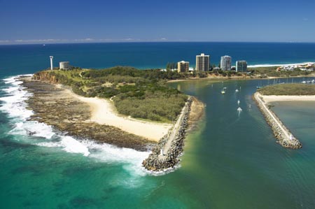 Mooloolah River Mouth, Mooloolaba, Sunshine Coast, Queensland, Australia - aerial ASuA012