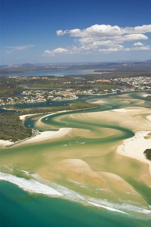 Mouth of Noosa River, Noosa Heads, Sunshine Coast, Queensland, Australia - aerial 