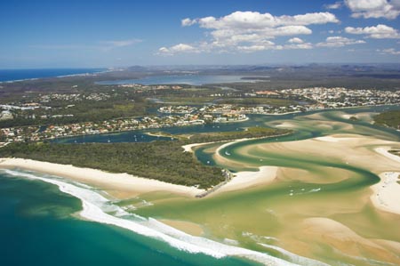 Mouth of Noosa River, Noosa Heads, Sunshine Coast, Queensland, Australia - aerial