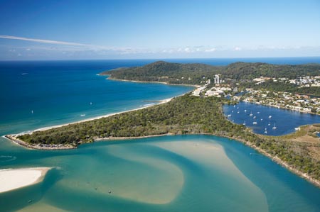 Mouth of Noosa River, Noosa Heads, Sunshine Coast, Queensland, Australia - aerial