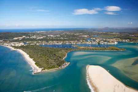 Mouth of Noosa River, Noosa Heads, Sunshine Coast, Queensland, Australia - aerial