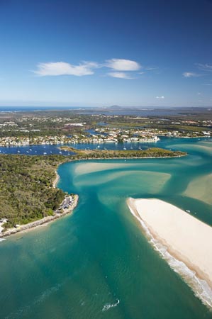 Mouth of Noosa River, Noosa Heads, Sunshine Coast, Queensland, Australia - aerial