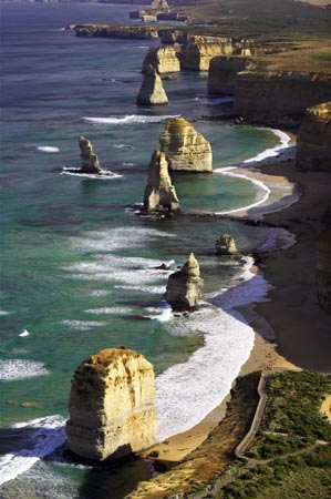 Twelve Apostles, Port Campbell National Park, Great Ocean Road, Victoria, Australia - aerial 
