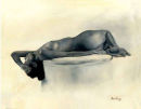 Nude girl lying on back Framed 67cm x 57cm SOLD
