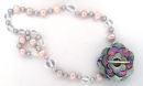 Ranunculus necklace - pink pearls and quartz